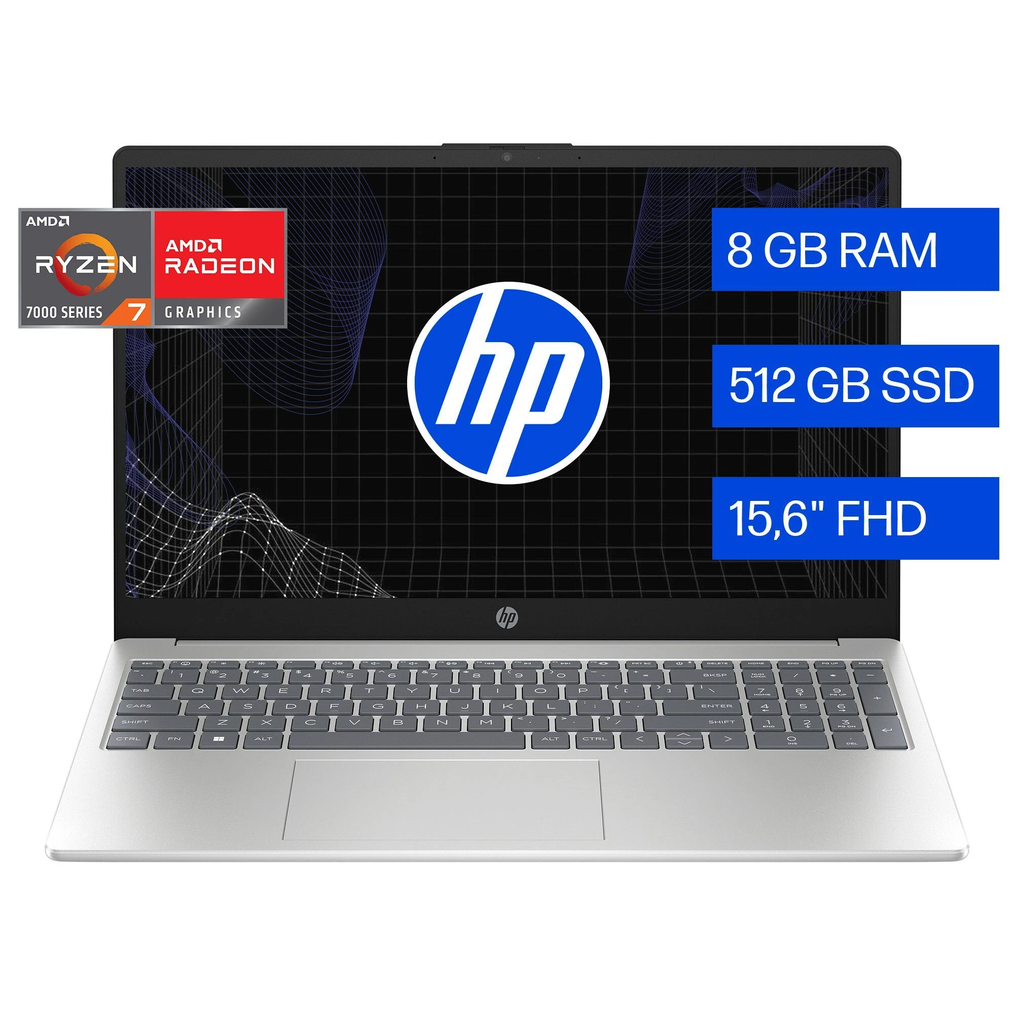 LAPTOP HP AMD RYZEN 7-7730U 2.0HZ 8RAM DDR4 512SSD W11 15.6''FHD SILVER