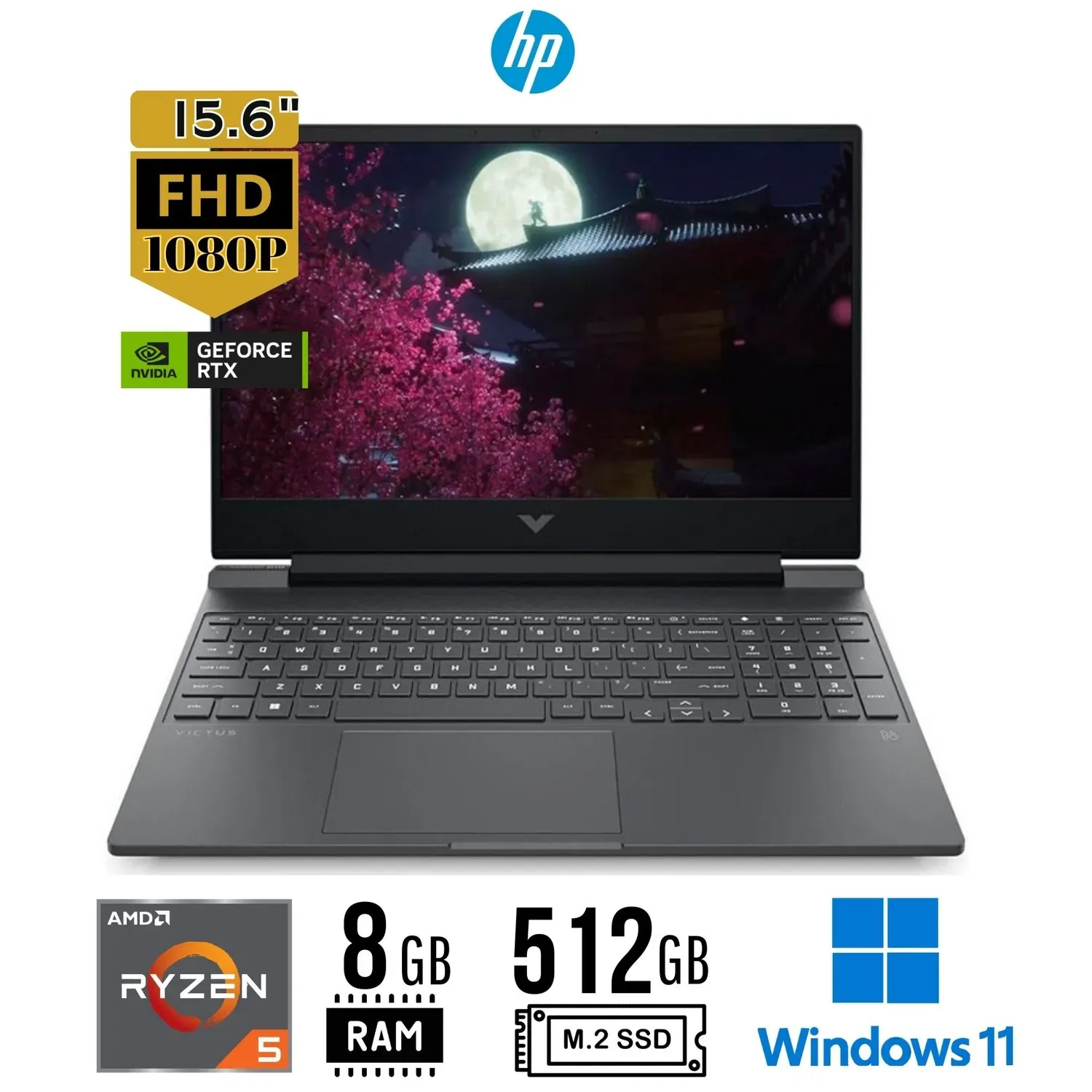 LAPTOP HP VICTUS AMD RYZEN 5-8645HS 8RAM DDR5 512SSD RTX 3050 6GB W11 15.6" FHD IPS 144HZ