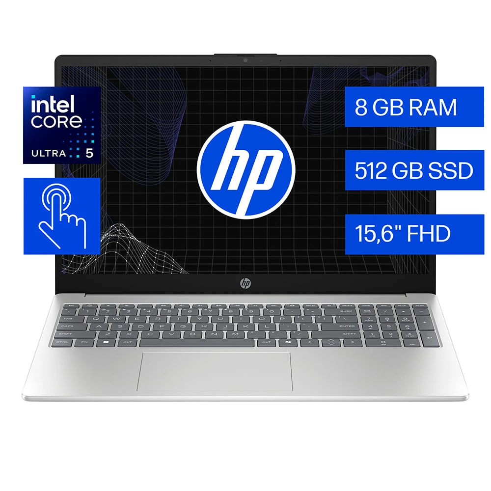 LAPTOP HP INTEL CORE ULTRA 5-225U 8RAM DDR5 512SSD W11 15.6" FHD TACTIL- SILVER